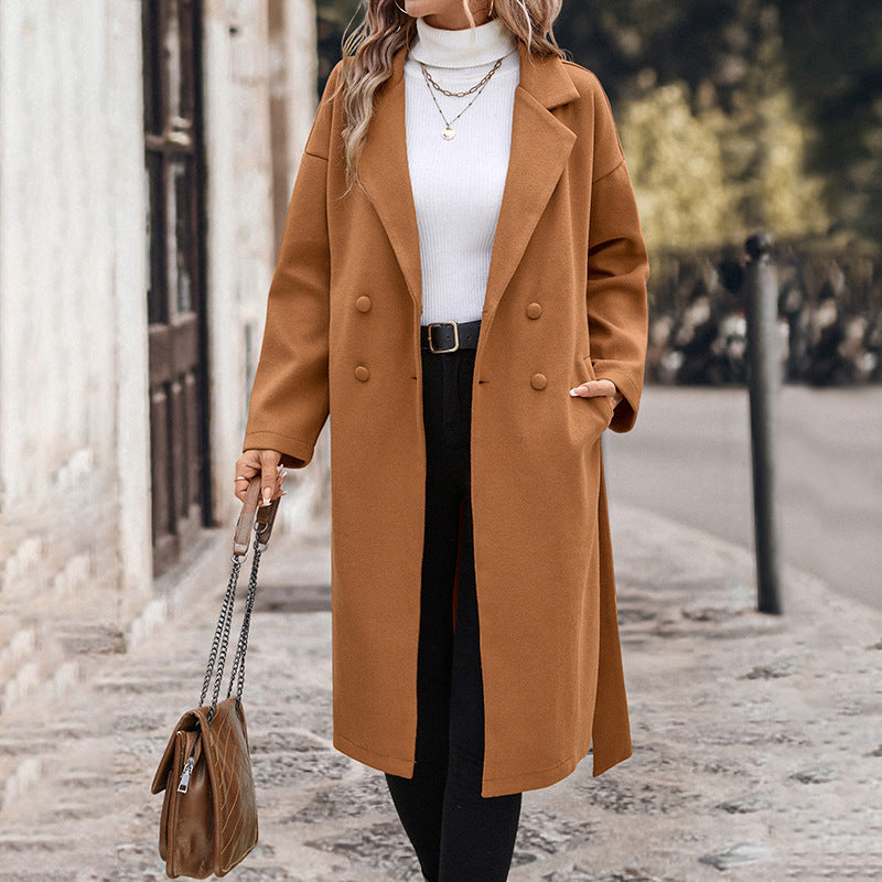 Women's Lace-Up Woolen Coat