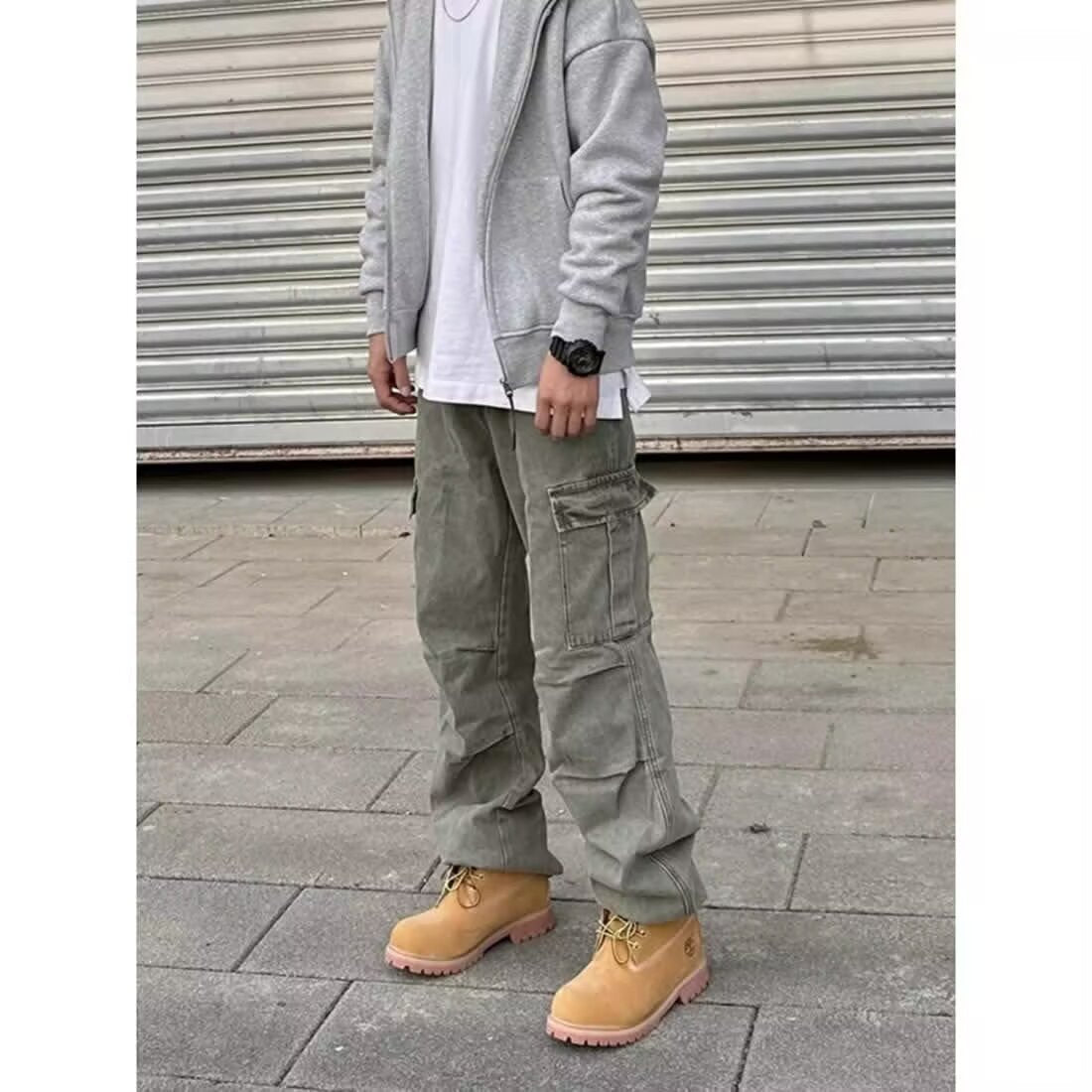 Heavy Stone Washed Straight Cargo