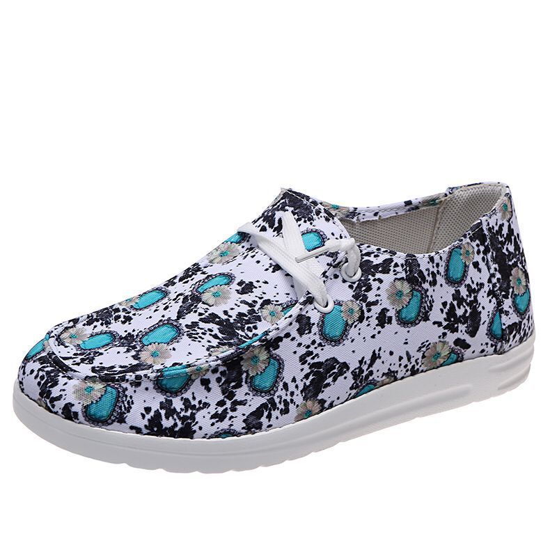 Loafers dames, zonnebloemprint, platte, casual canvas schoenen, zonder veters, gemakkelijke schoenen.