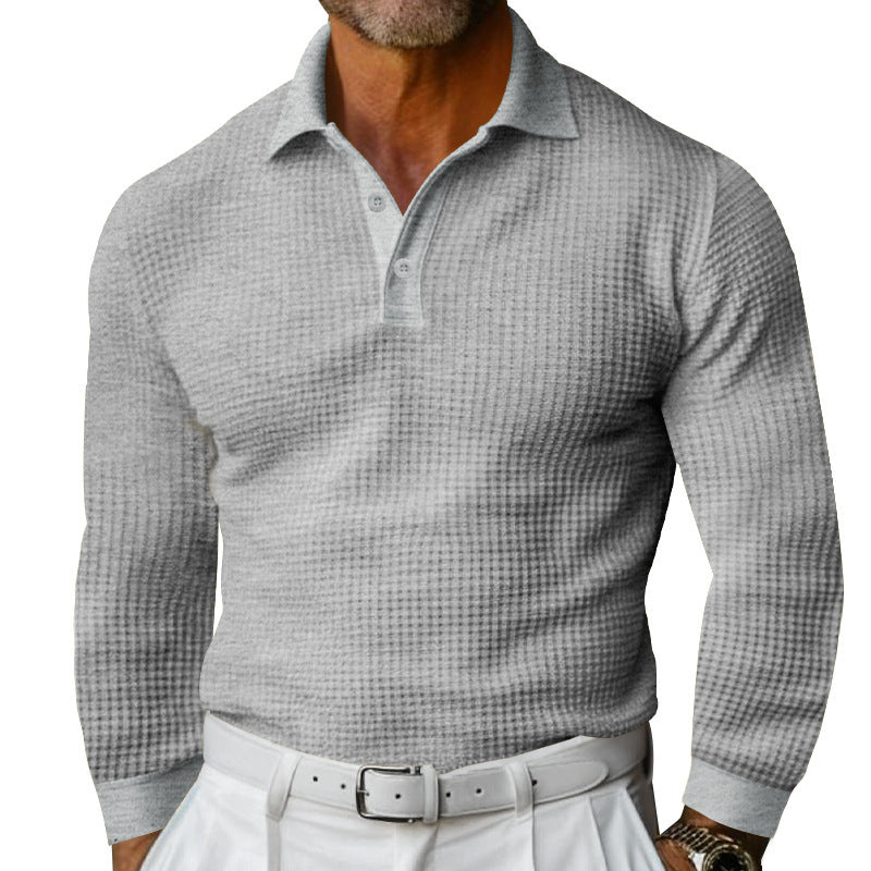 Slim-Fit Lapel Button Long Sleeve Shirt