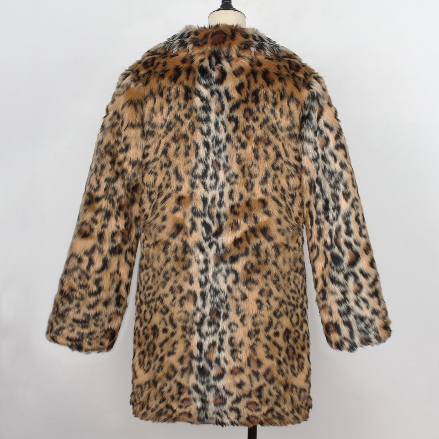 Leopard Print Faux Fur Suit Collar Coat