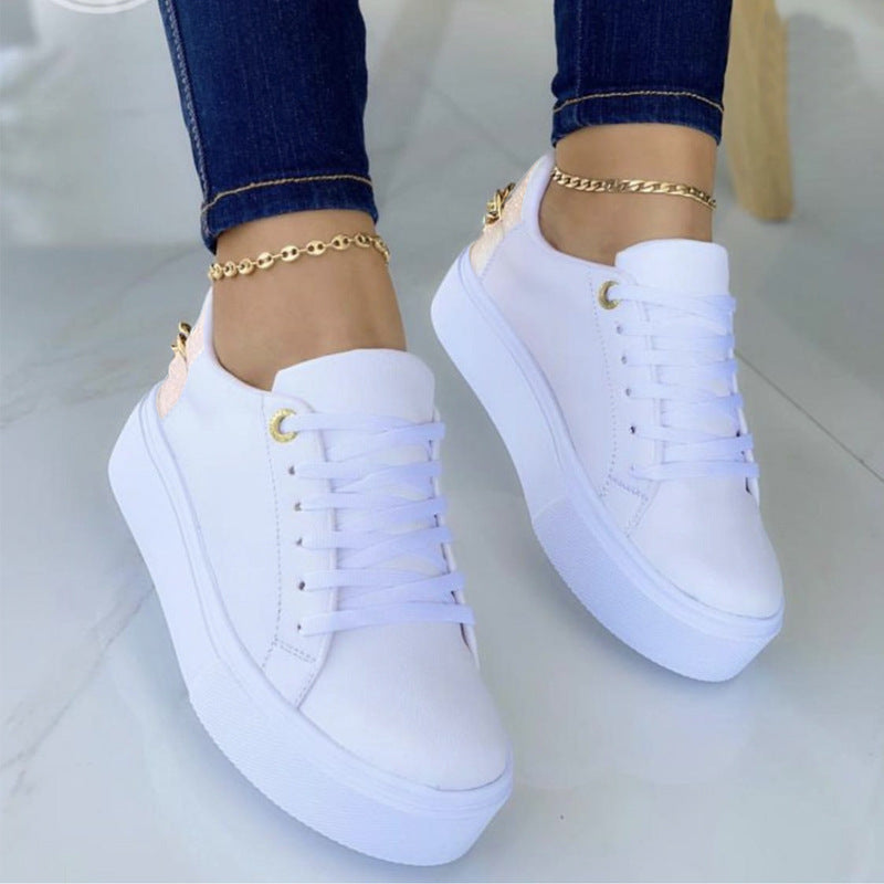 Vlakke schoenen met ketting en vetersluiting, dames casual sportschoenen