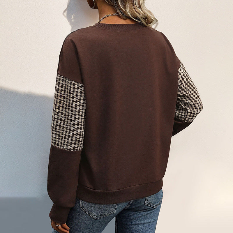 Sweater Brushed Houndstooth Multicolor Hoodie