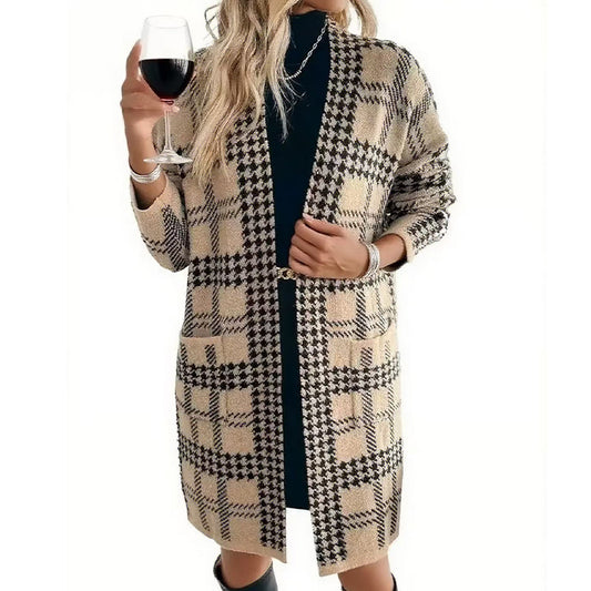 Houndstooth Long Knit Jacket