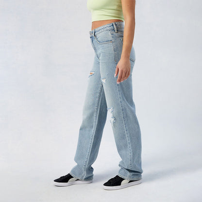 Dames High-Waist Jeans, Wijd Been, Lange Lengte met Centrale Plissé, Katoenen Denim voor Alle Seizoenen, Forbidden Platform - Temu
