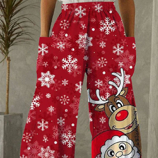 Christmas 3D Printed Wide-leg Trousers