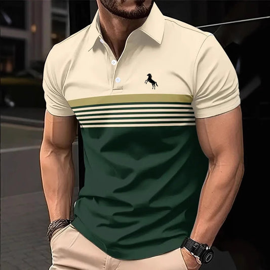 Men’s Striped Color-Block Golf Polo