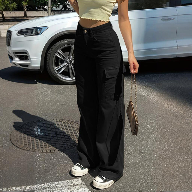 Solid Color Wide Leg Cargo