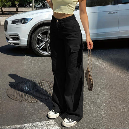 Solid Color Wide Leg Cargo