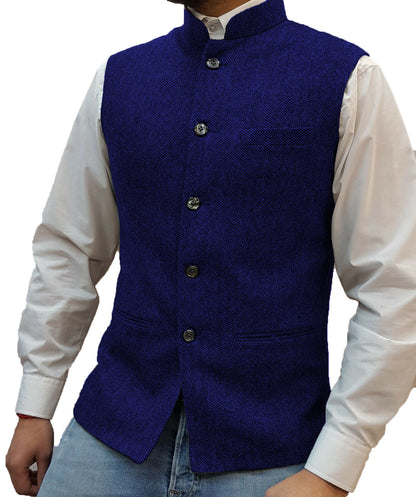 Zhongshan Collar Herringbone Pattern Vest for Men