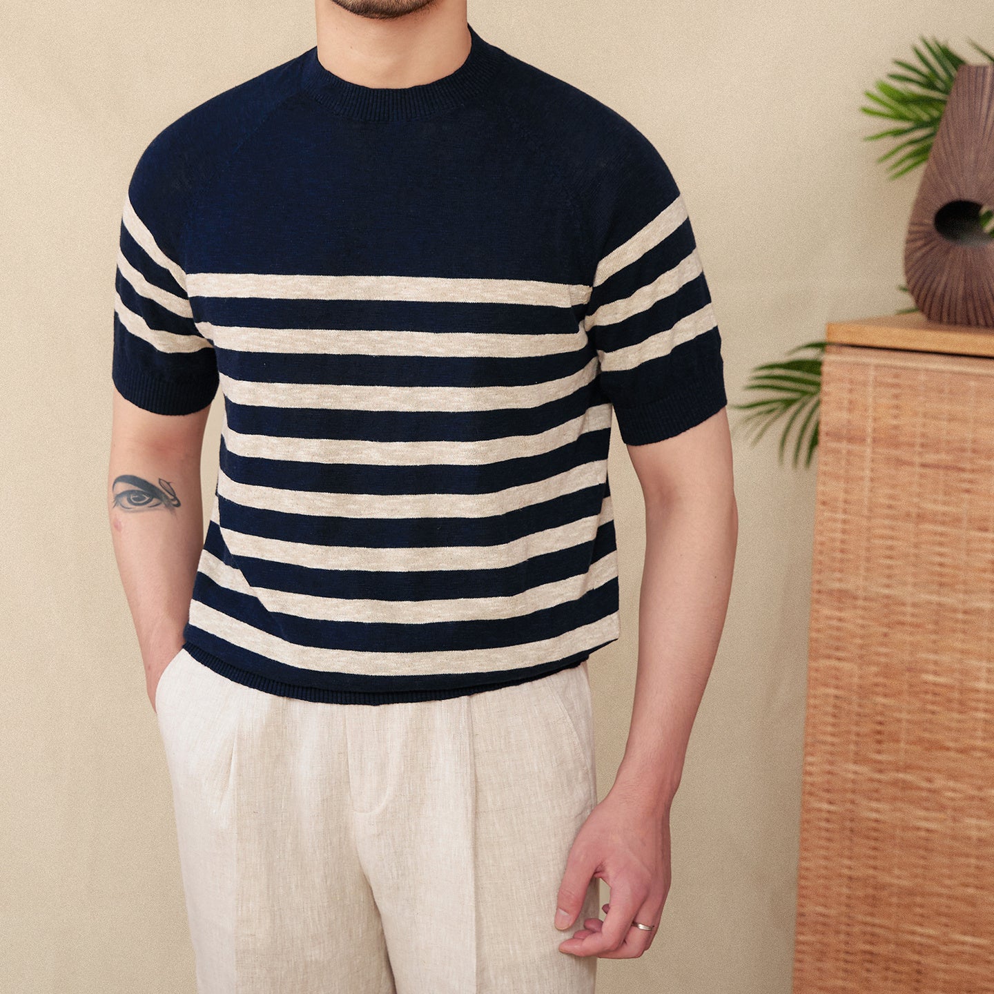 Linen Stripe Knit Tee