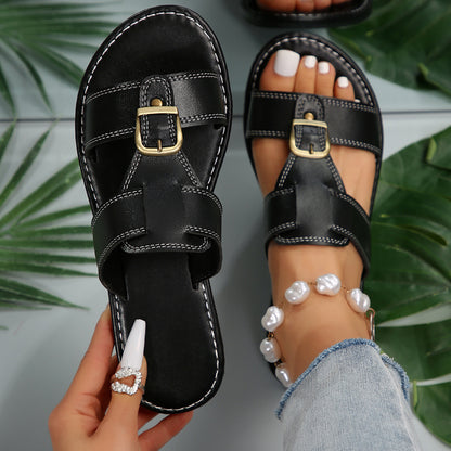 Flat Square Buckle Comfortable Plus Size Slippers For Women