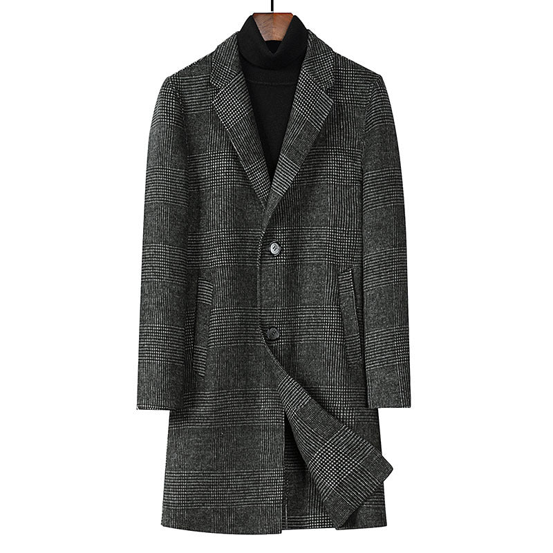 Men's Fashion Plaid Double-sided Woolen Trench Coat