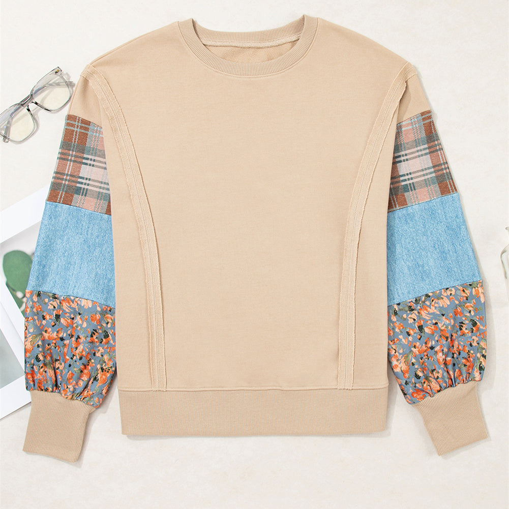 Women's Plaid Stitching Long-sleeved Top