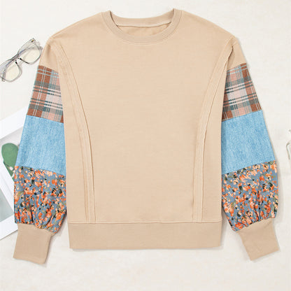 Women's Plaid Stitching Long-sleeved Top