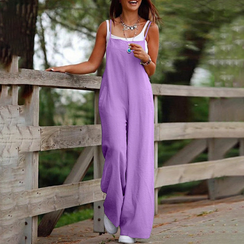 Solid Color Sleeveless Casual Jumpsuit