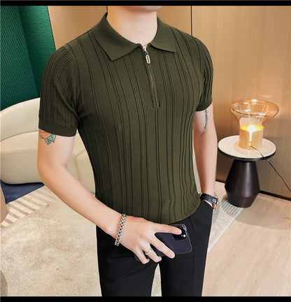 Retro Jacquard Zipper Polo