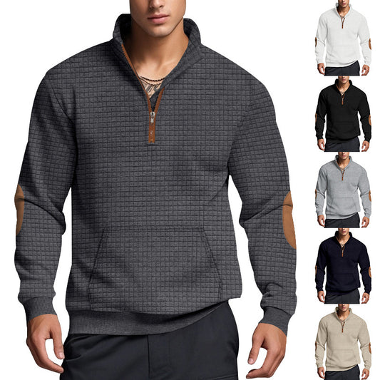 Plaid Half-Zip Stand Collar Jacket