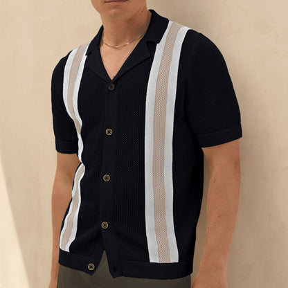Men's Fashion Cuban Collar Short Sleeve Knitted Cardigan