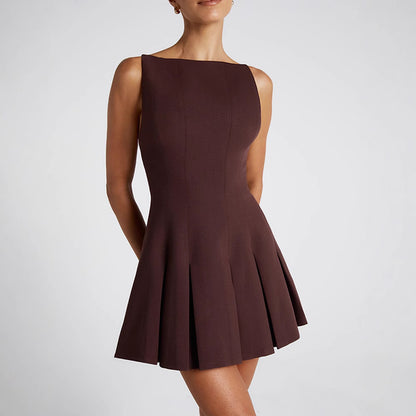 Elegance Sleeveless Off-neck Backless Pleated Skirt