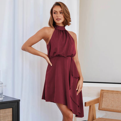 French Premium Satin Hanging Neck Dress