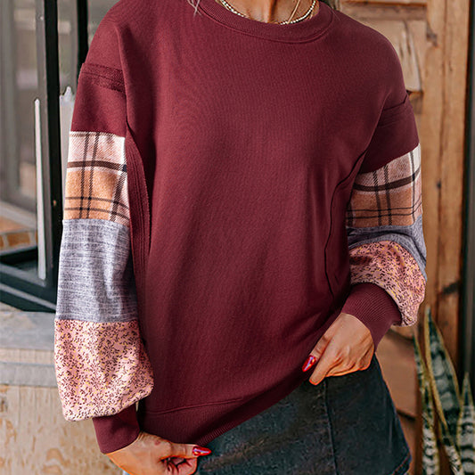 Women's Plaid Stitching Long-sleeved Top
