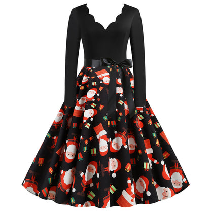 Christmas Long-Sleeve Print Dress