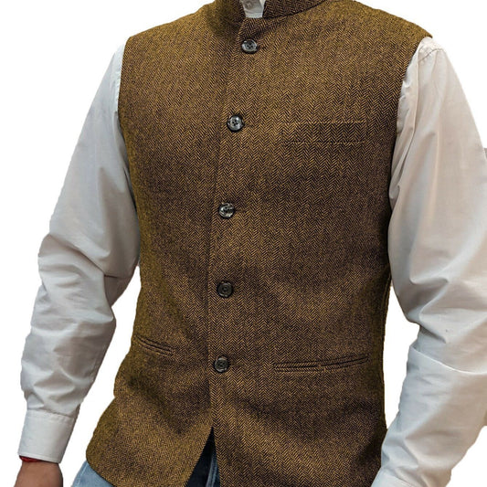 Zhongshan Collar Herringbone Pattern Vest for Men