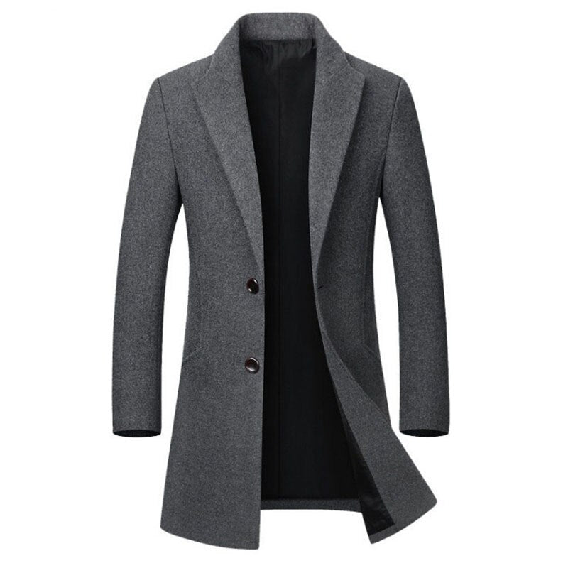 Men's Long Woolen Trench Coat