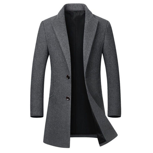 Men's Long Woolen Trench Coat