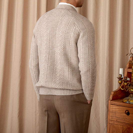 V-neck Jacquard Knitted Cardigan