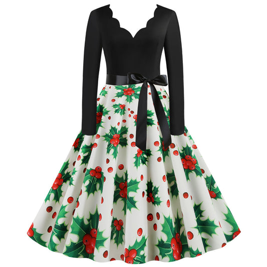 Christmas Long-Sleeve Print Dress