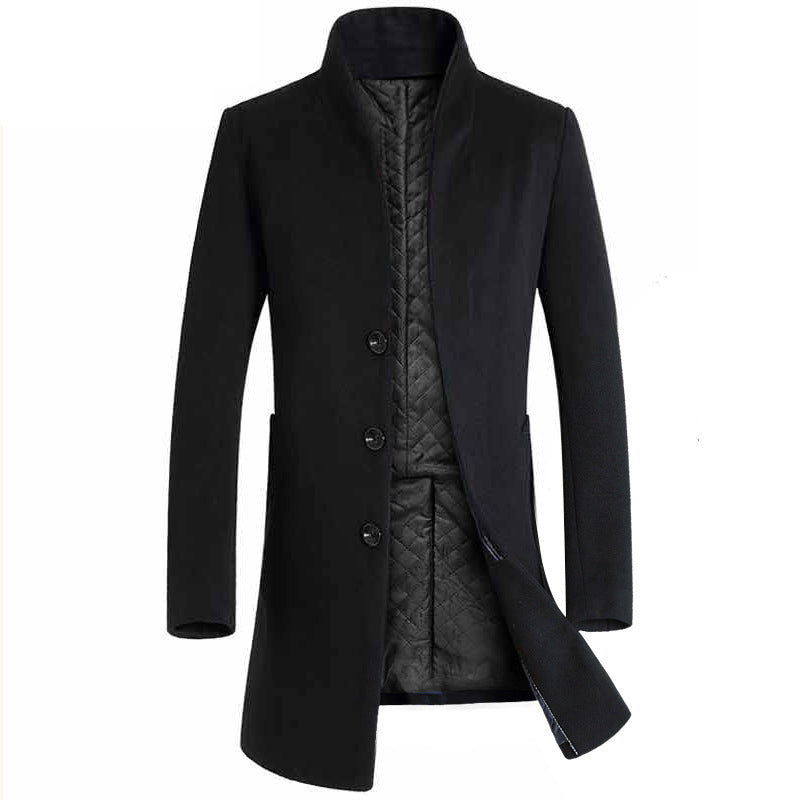 Men's Long Woolen Trench Coat
