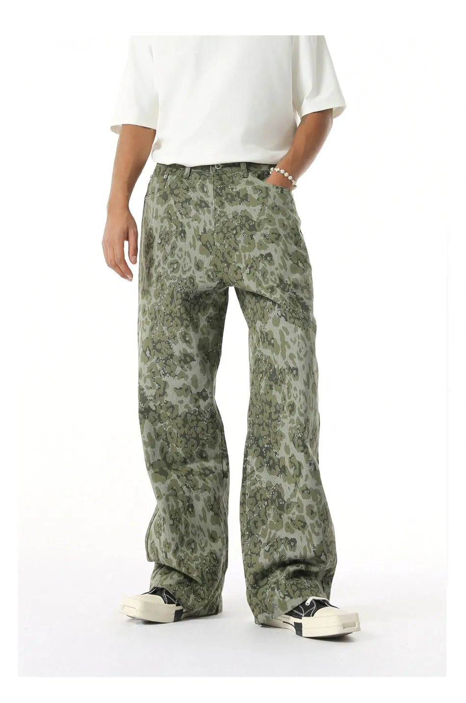 Camouflage Wide Leg Washed Jeans