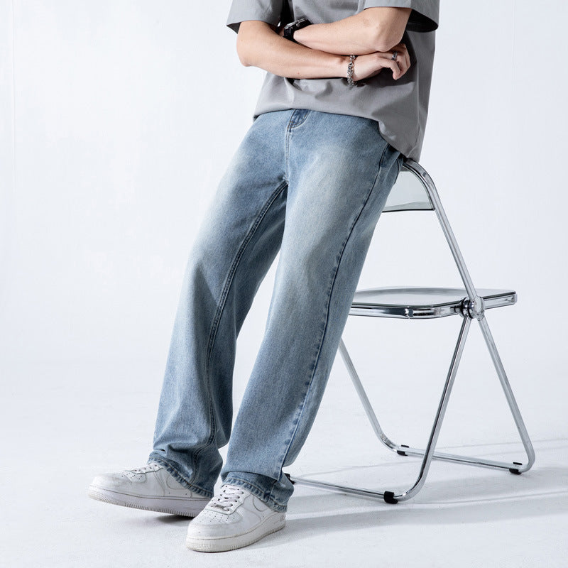 Men’s Vintage Washed Draping Slim Fit Jeans