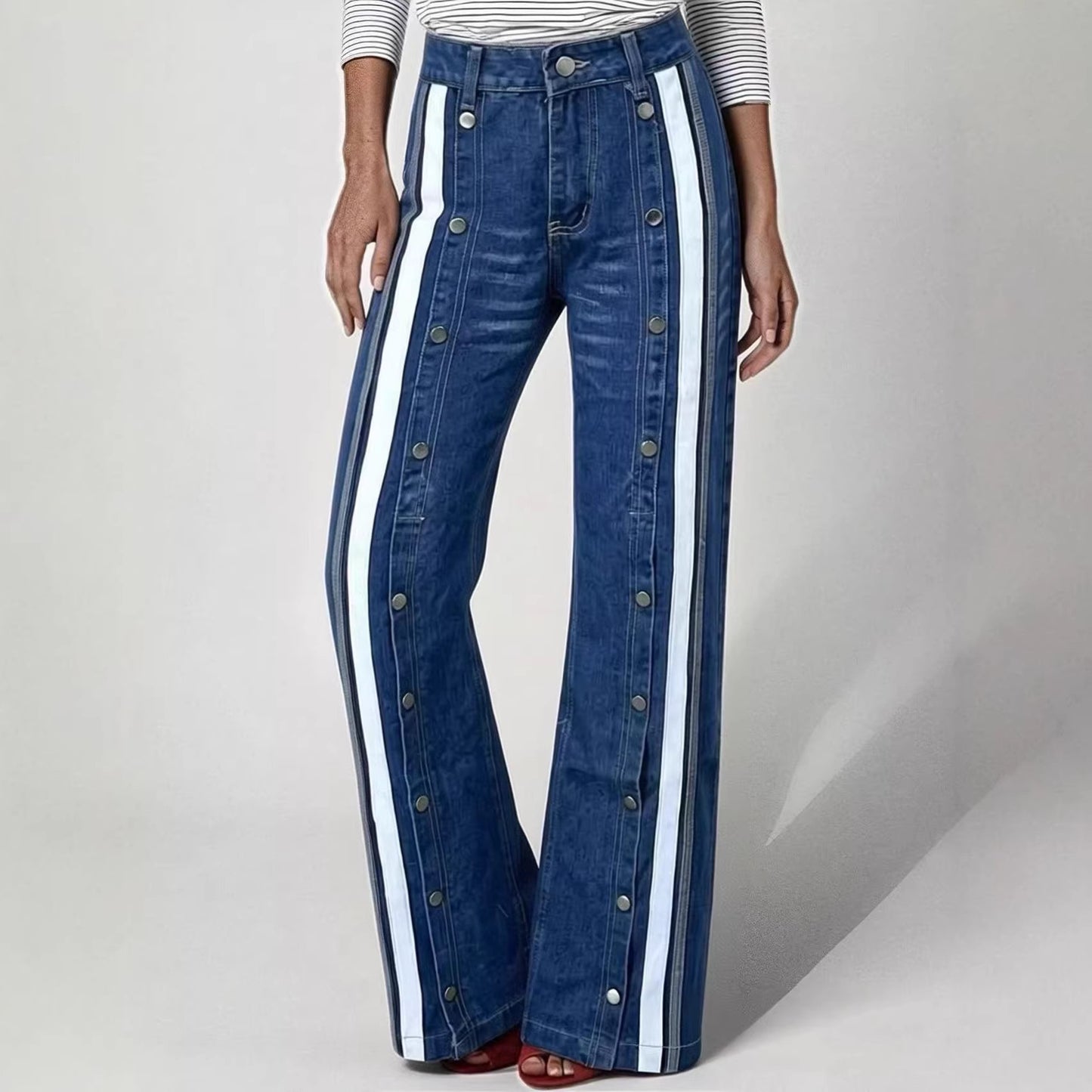 Fashionable Retro Flared Wide Leg Denim Jeans