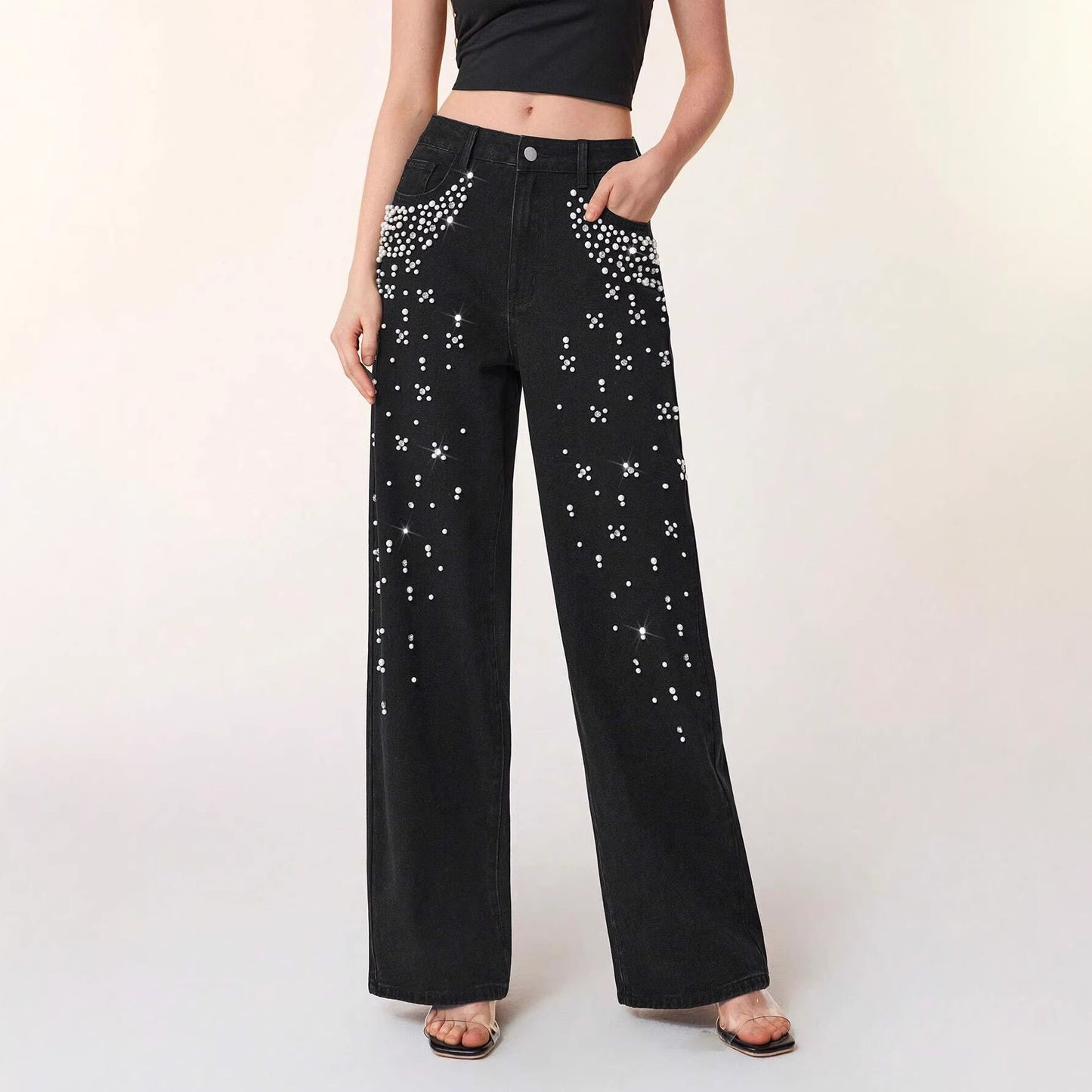 Slimming Straight-Leg Denim Trousers
