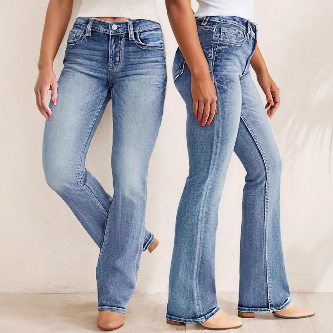 European & American Slimming Washed Straight Jeans