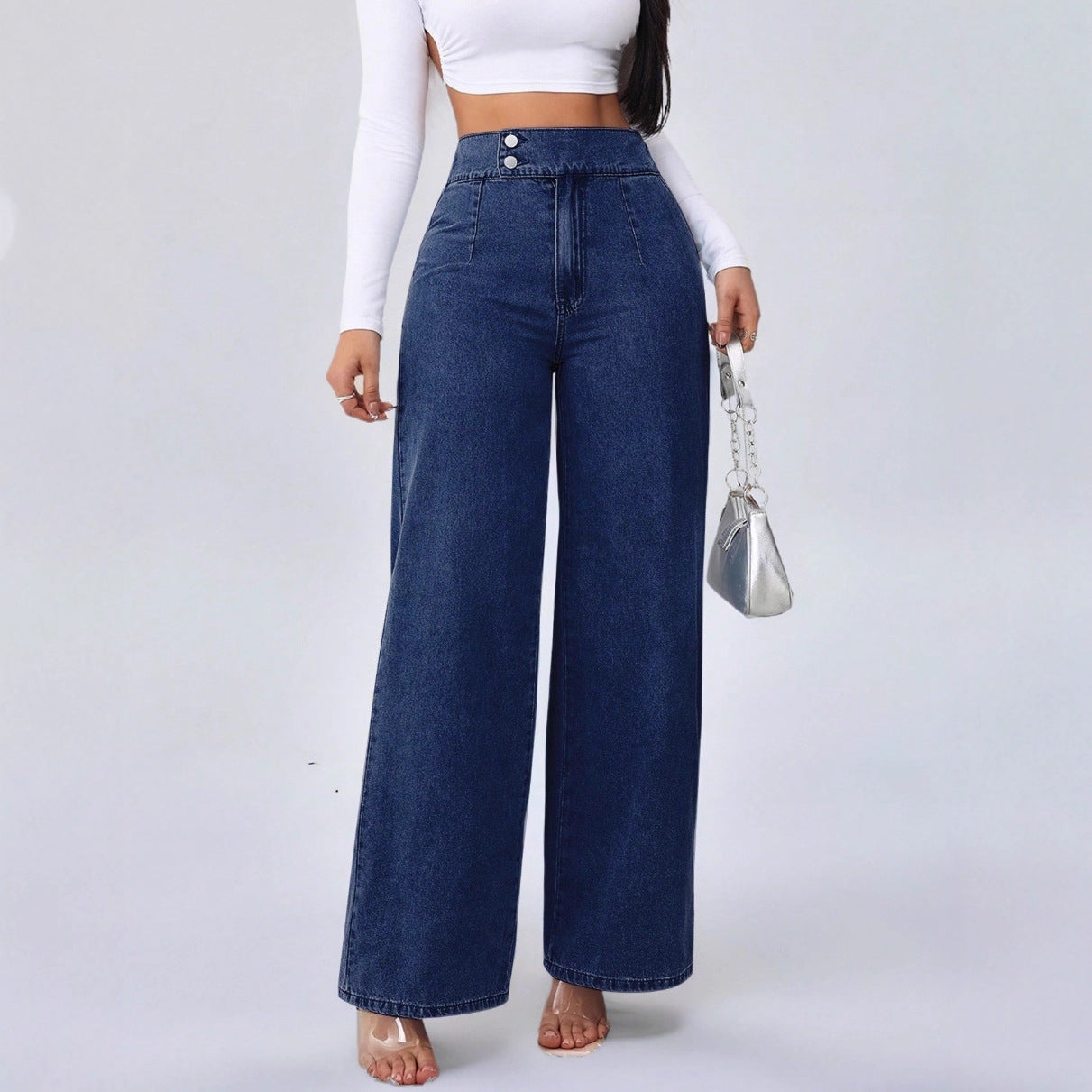 Retro Deep Blue High-Waist Wide Leg Jeans
