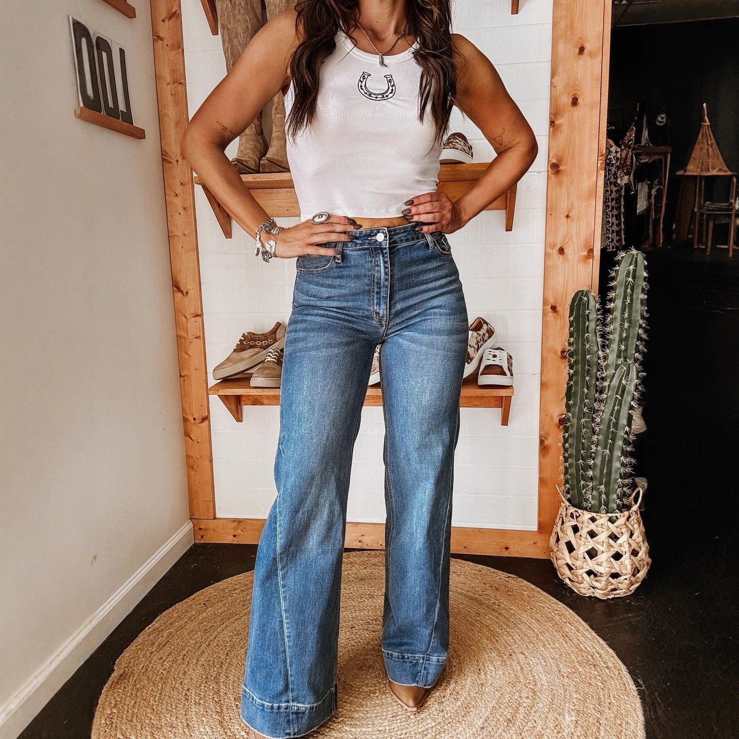 Washed Stretch Straight-Leg Jeans