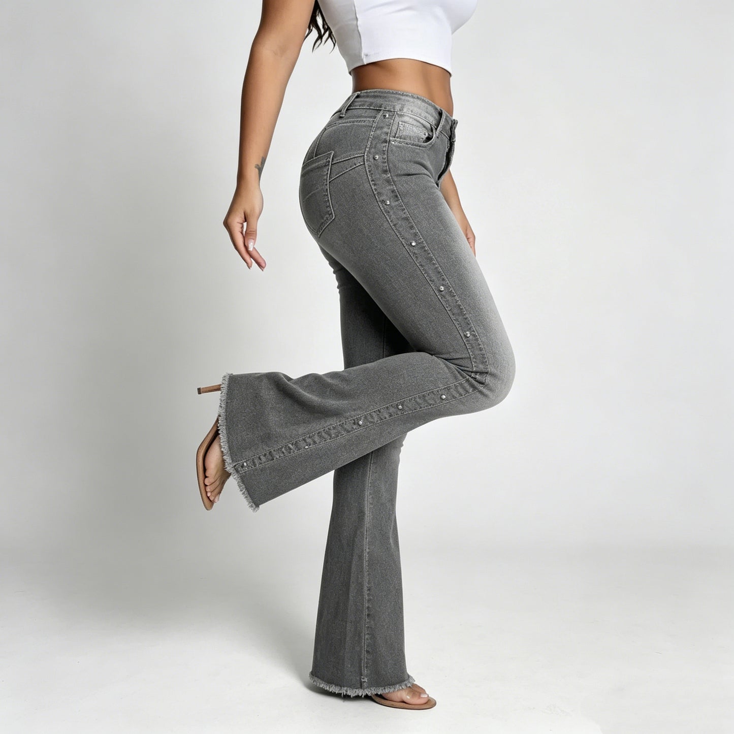 Women’s High-Waisted Studded Flare Jeans