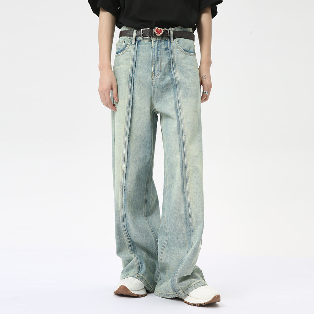 Stitching Design Wide Leg Jeans