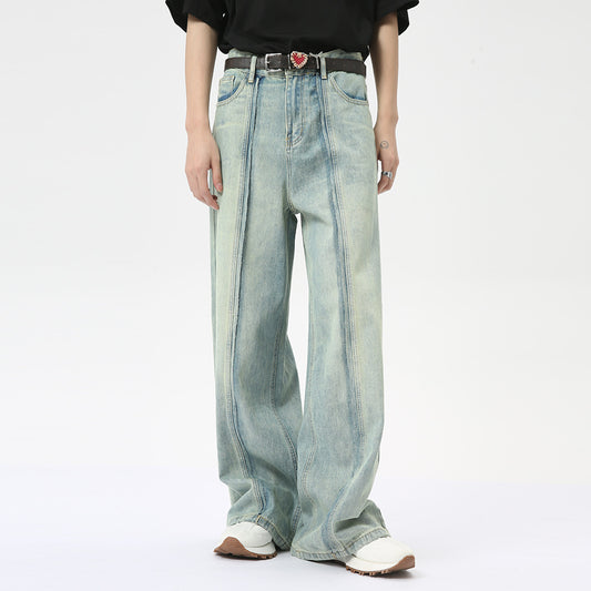 Stitching Design Wide Leg Jeans
