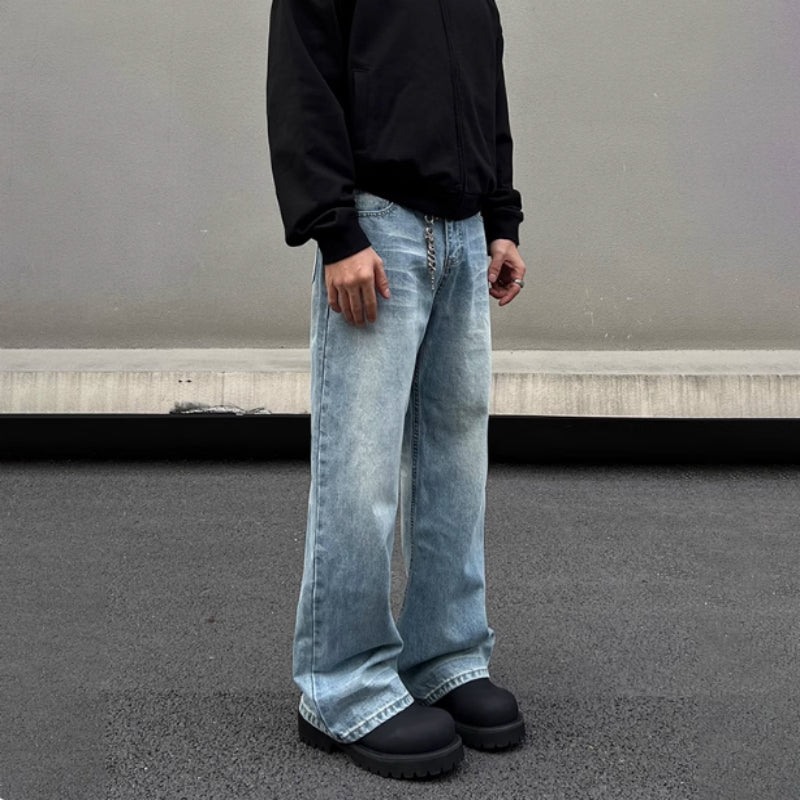 Retro Whisker Washed Wide Leg Jeans