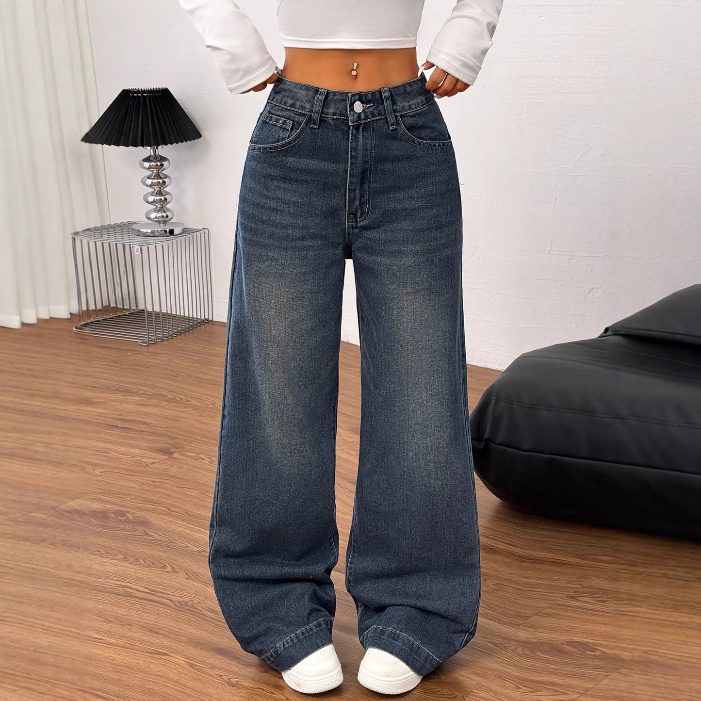 Retro American Style Wide Leg Denim Jeans