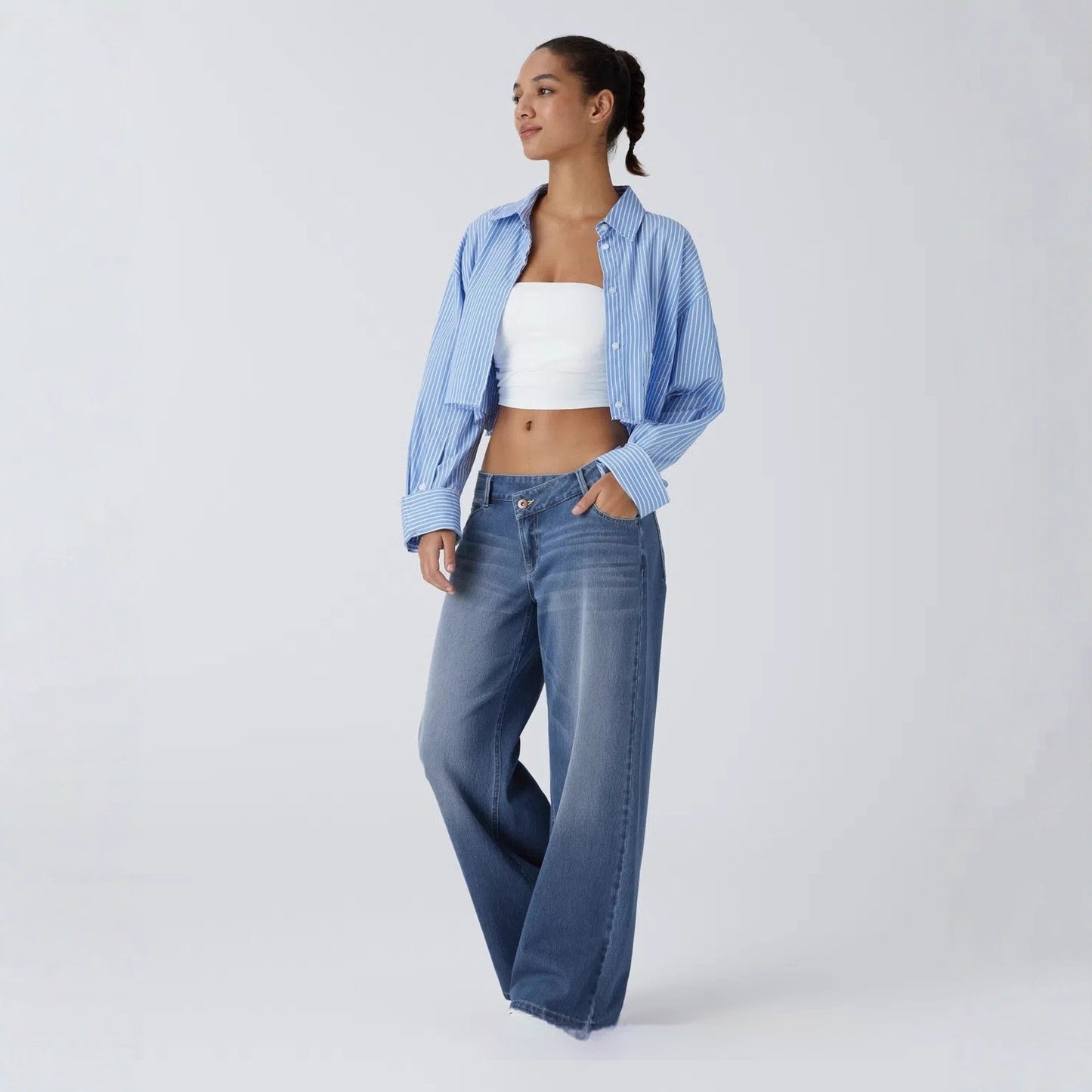 Asymmetric Low Rise Loose Fit Denim Jeans