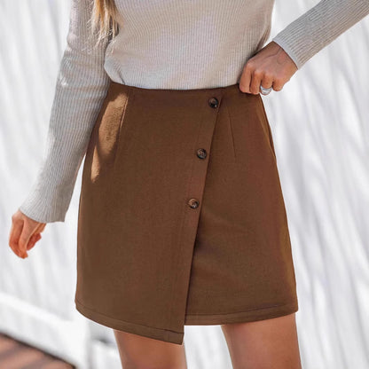 Irregular High-Waist Zipper Button Skirt