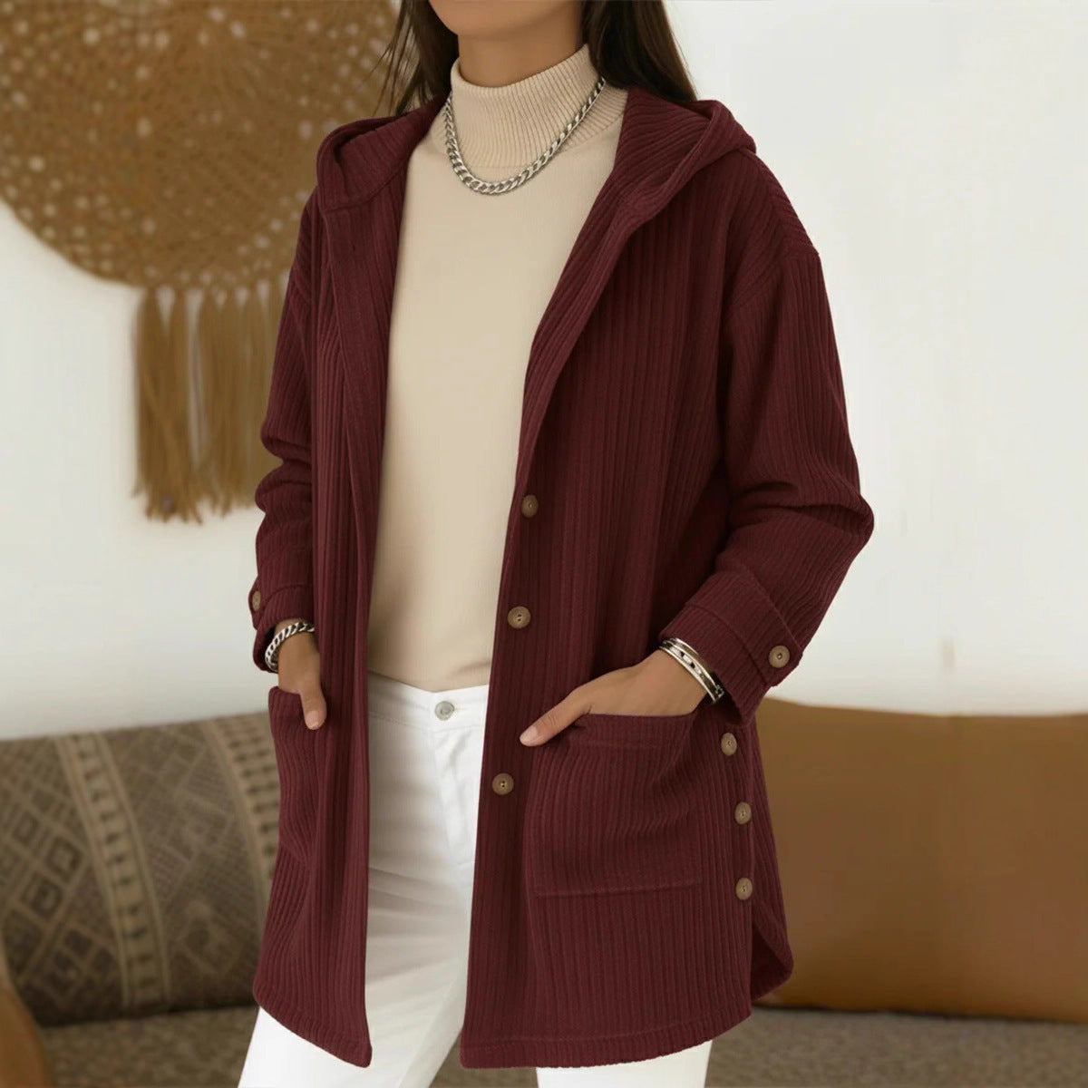 Women's Loose Hooded Corduroy Casual Cardigans
