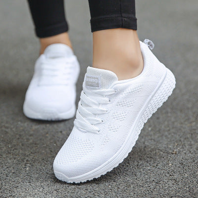 Damen Freizeitschuhe, modische atmungsaktive Laufschuhe aus Mesh, flache Schuhe, weiße Damen-Sneaker, Damen-Tennisschuhe, Damenschuhe.
