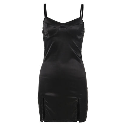 European and American Suspender One Line Collar Short Dress